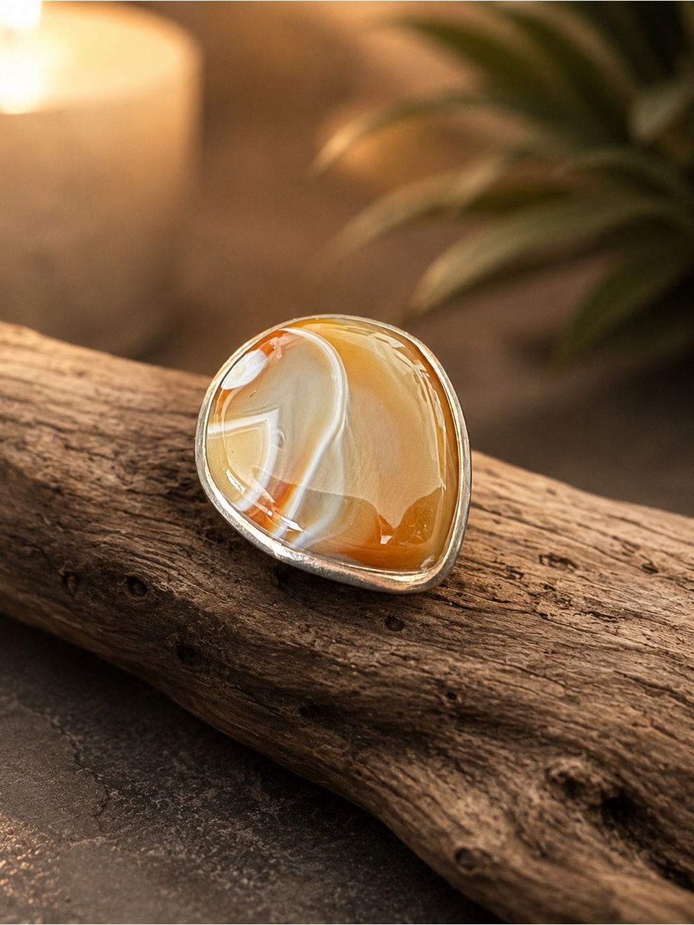 Sterling Silver Teardrop Butterscotch Agate Ring - Women Jewelry